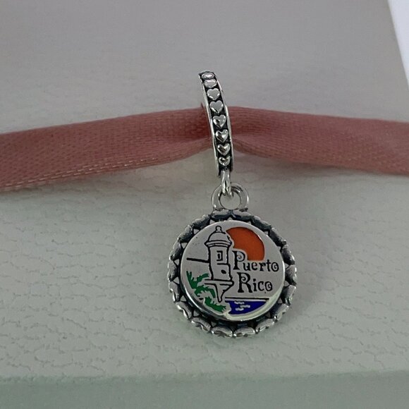 Pandora Puerto Rico Exclusive Charm Beach Sunset Travel Dangle Pendant,S925 ale - Picture 3 of 4